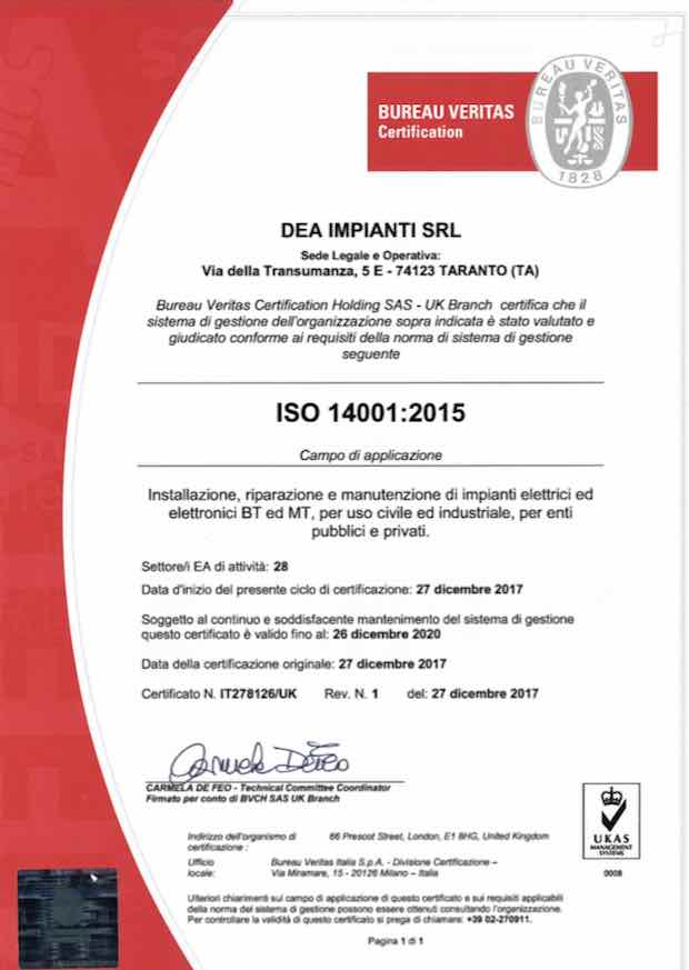 Certificato ISO14001-2015