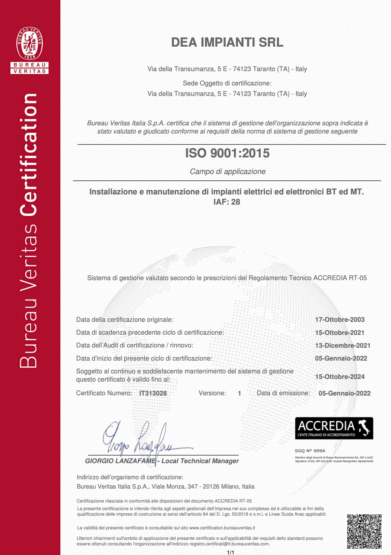 Certificato ISO9001-2015